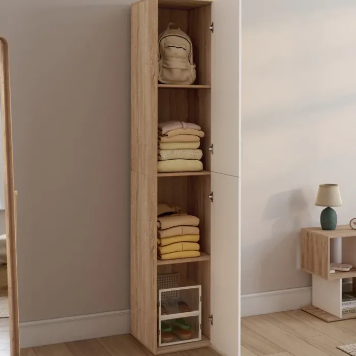 Armoire de bureau bois 180 cm multifonction 3 étagères 1 porte blanche