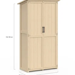 Armoire de jardin en bois 90x50x160 cm avec toit incliné double porte et étagères