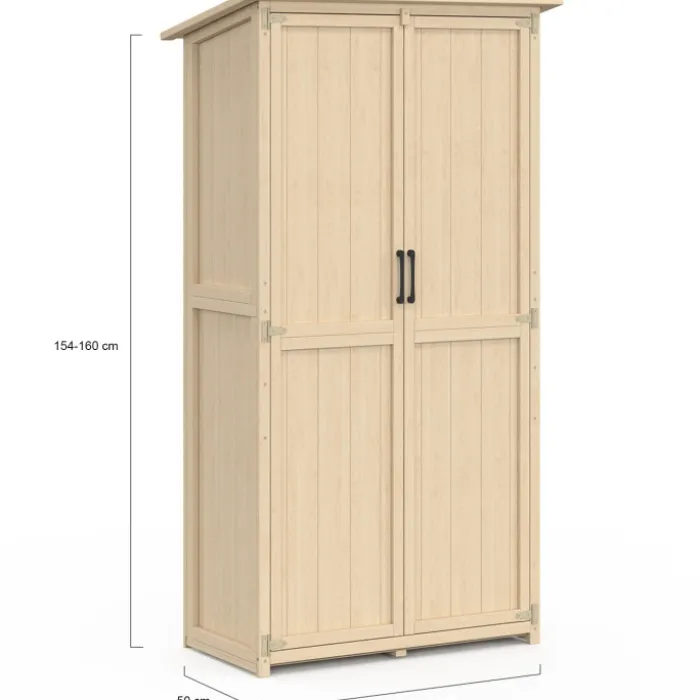Armoire de jardin en bois 90x50x160 cm avec toit incliné double porte et étagères