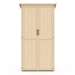 Armoire de jardin en bois 90x50x160 cm avec toit incliné double porte et étagères