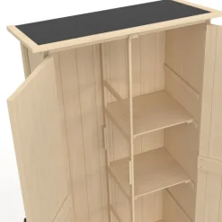Armoire de jardin en bois 90x50x160 cm avec toit incliné double porte et étagères