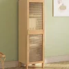 Armoire de rangement 1 porte 3 étagères bois et cannage