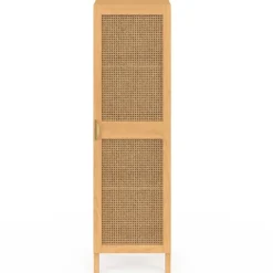 Armoire de rangement 1 porte 3 étagères bois et cannage