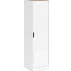 Armoire de rangement 1 porte avec étagères blanc et bois