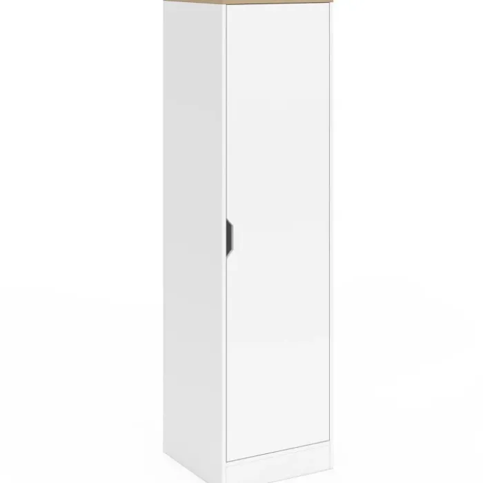 Armoire de rangement 1 porte avec étagères blanc et bois
