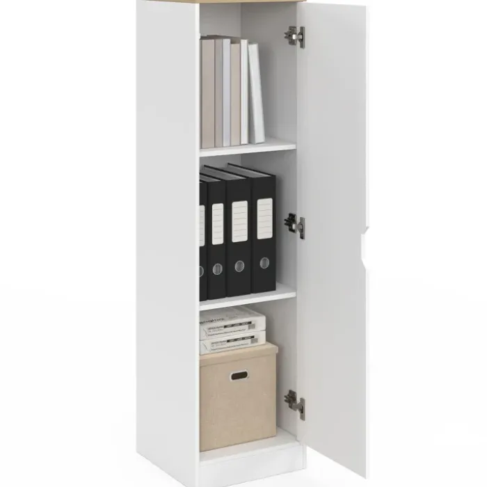 Armoire de rangement 1 porte avec étagères blanc et bois