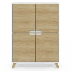 Armoire de rangement scandinave avec 4 portes blanc et bois