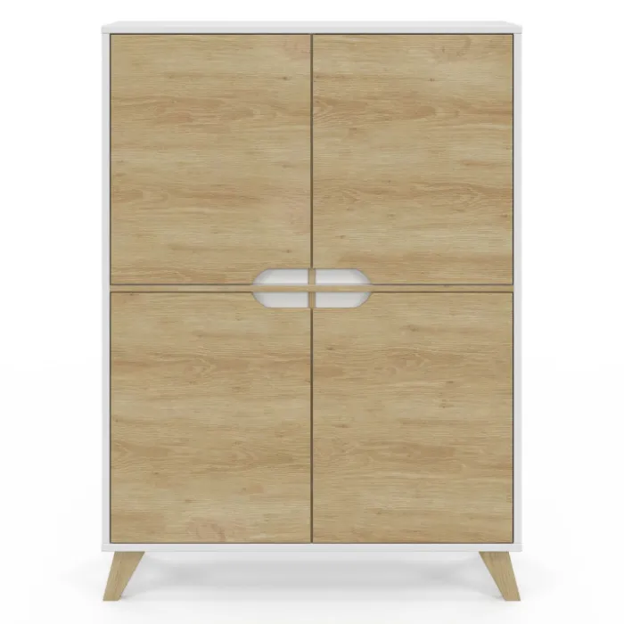 Armoire de rangement scandinave avec 4 portes blanc et bois