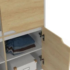 Armoire de rangement scandinave avec 4 portes blanc et bois