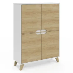 Armoire de rangement scandinave avec 4 portes blanc et bois
