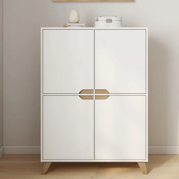 Armoire de rangement scandinave avec 4 portes bois blanc