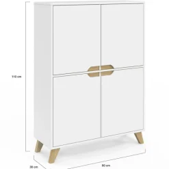 Armoire de rangement scandinave avec 4 portes bois blanc