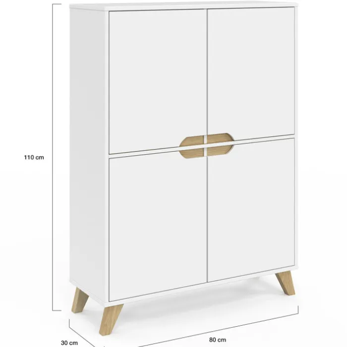 Armoire de rangement scandinave avec 4 portes bois blanc