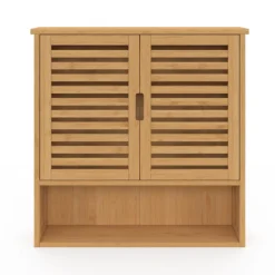 Armoire de salle de bain murale en bambou 2 portes et étagère