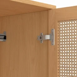 Armoire dressing de 80 cm avec 2 portes en cannage et une penderie avec étagères