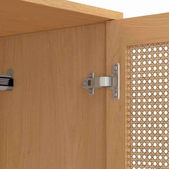 Armoire dressing de 80 cm avec 2 portes en cannage et une penderie avec étagères