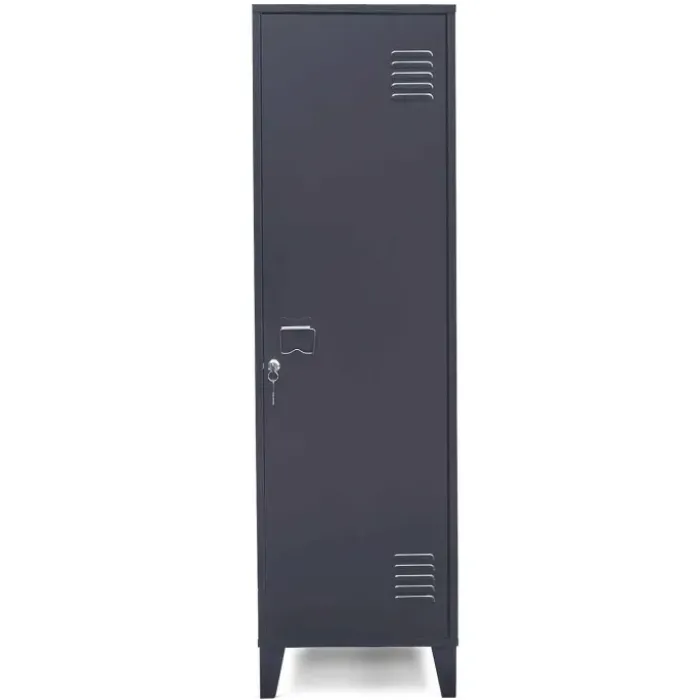 Armoire industrielle vestiaire métallique et bois gris foncé