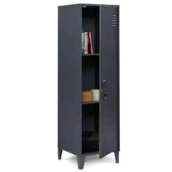 Armoire industrielle vestiaire métallique et bois gris foncé