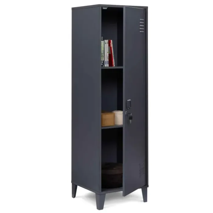 Armoire industrielle vestiaire métallique et bois gris foncé