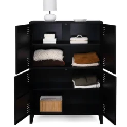 Armoire noire et bois avec 4 portes métalliques
