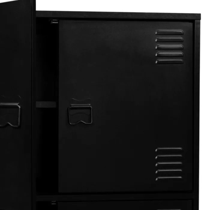 Armoire noire et bois avec 4 portes métalliques