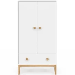 Armoire penderie 2 portes et 1 tiroir pour enfant blanc et bois design scandinave