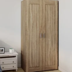 Armoire penderie en hêtre avec 2 portes et étagères