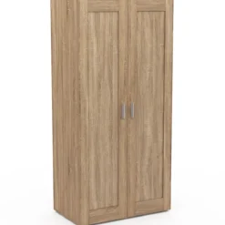 Armoire penderie en hêtre avec 2 portes et étagères