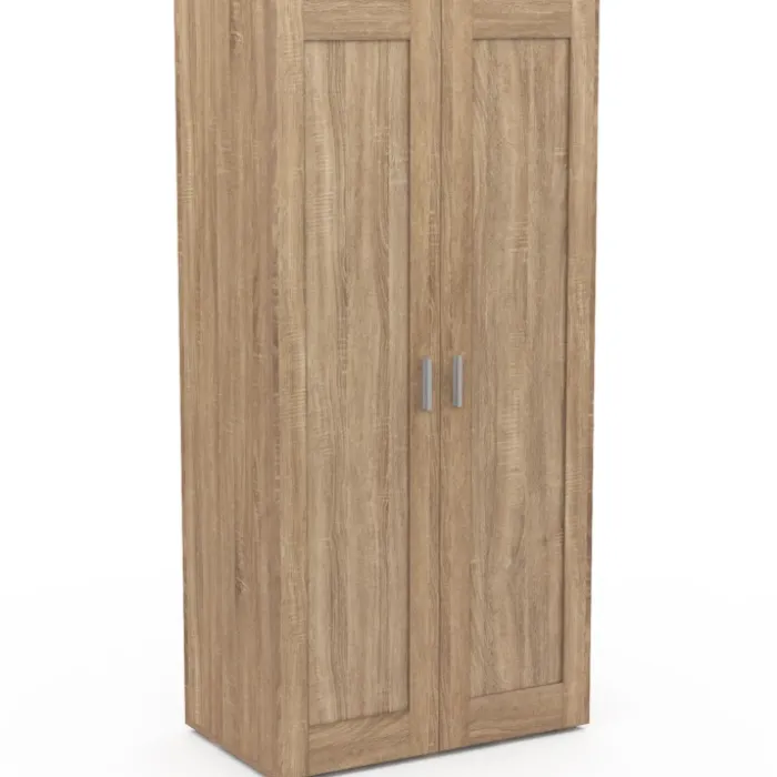 Armoire penderie en hêtre avec 2 portes et étagères