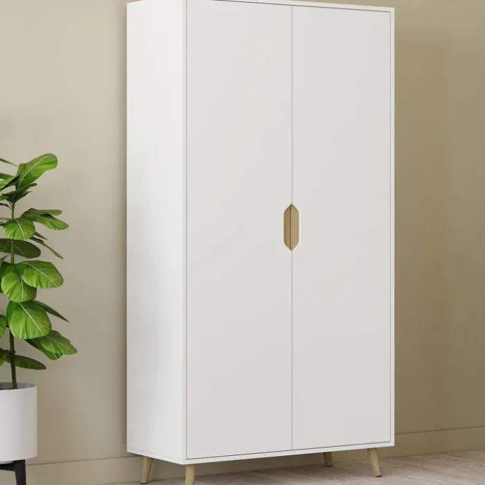 Armoire scandinave 2 portes blanche penderie 80 cm avec étagères rangement
