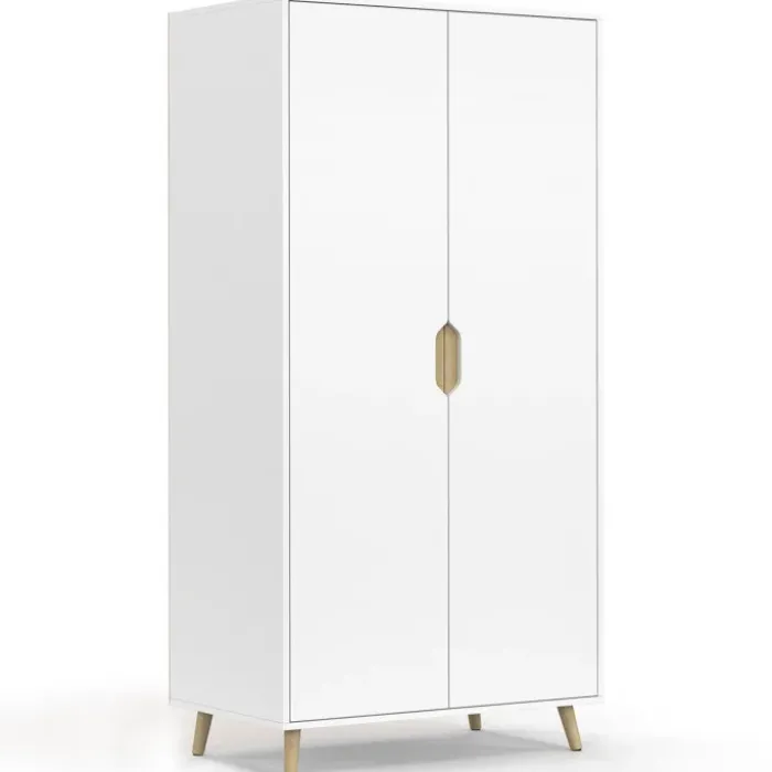Armoire scandinave 2 portes blanche penderie 80 cm avec étagères rangement