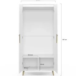 Armoire scandinave 2 portes blanche penderie 80 cm avec étagères rangement