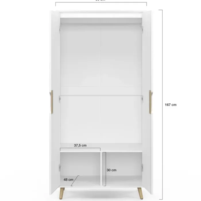 Armoire scandinave 2 portes blanche penderie 80 cm avec étagères rangement