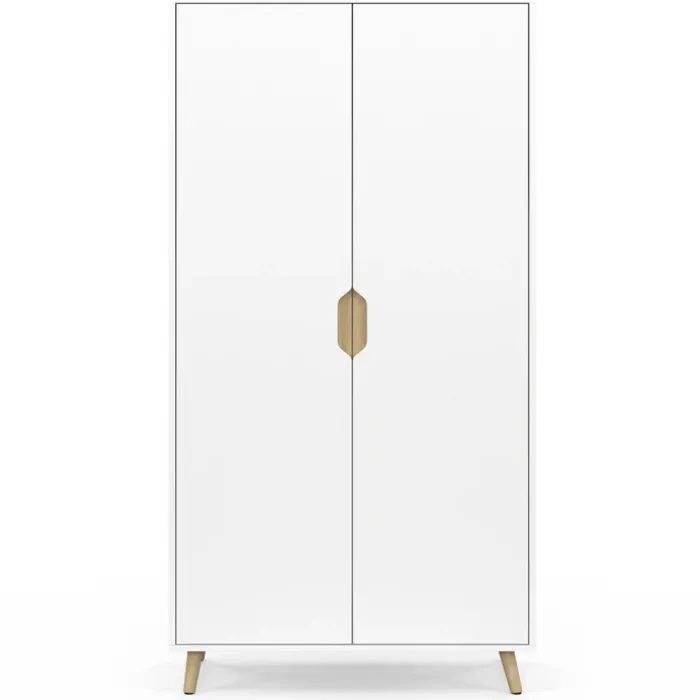 Armoire scandinave 2 portes blanche penderie 80 cm avec étagères rangement