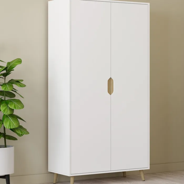 Armoire scandinave 2 portes blanche penderie 80 cm avec étagères rangement