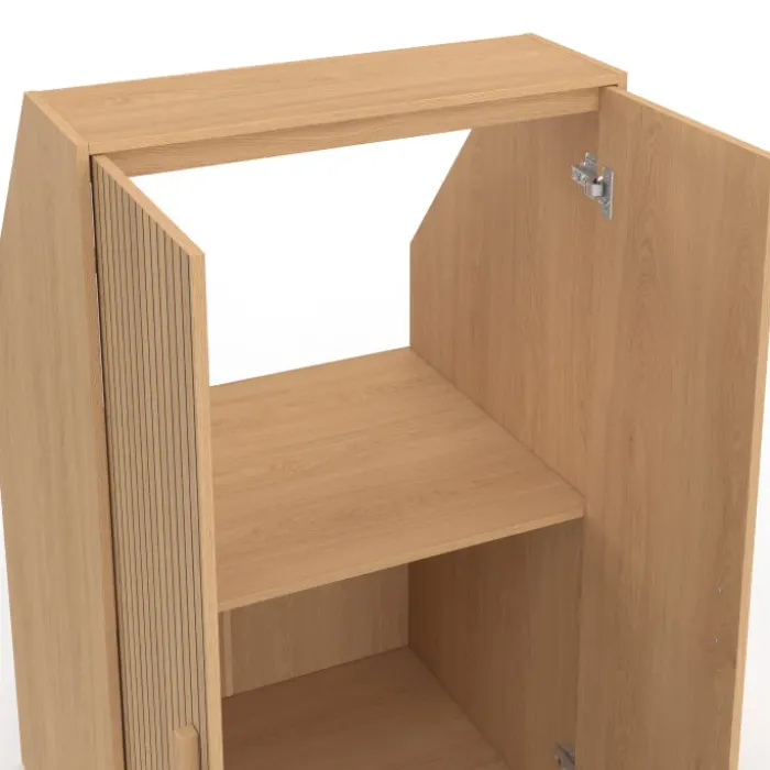 Armoire sous pente 2 portes 60 x 50 x 70/110 cm effet lattes tasseau bois coloris chêne