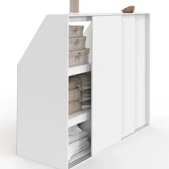 Armoire sous pente 3 portes coulissantes 3 niveaux 130 x 50 x 70/110 cm blanc