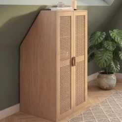 Armoire sous pente 2 portes 60 x 50 x 70/110 cm bois et cannage
