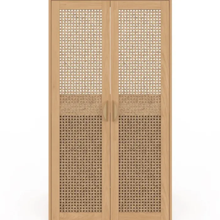 Armoire sous pente 2 portes 60 x 50 x 70/110 cm bois et cannage