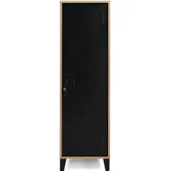 Armoire vestiaire bois et porte métallique noir design industriel