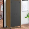 Armoire vestiaire penderie métal noir et bois avec 2 portes