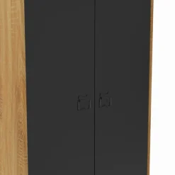 Armoire vestiaire penderie métal noir et bois avec 2 portes