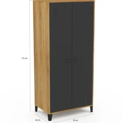Armoire vestiaire penderie métal noir et bois avec 2 portes