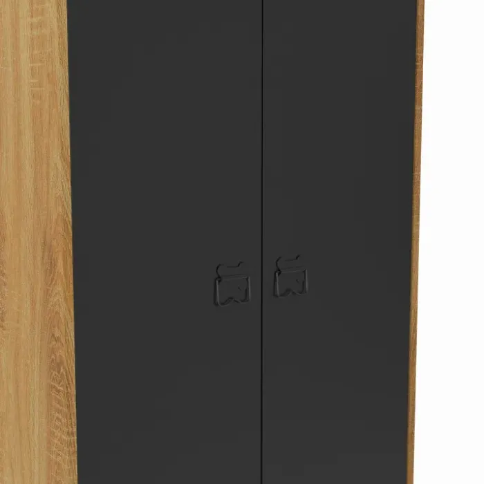 Armoire vestiaire penderie métal noir et bois avec 2 portes