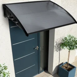 Auvent de porte marquise en polycarbonate noire 80 x 120 cm