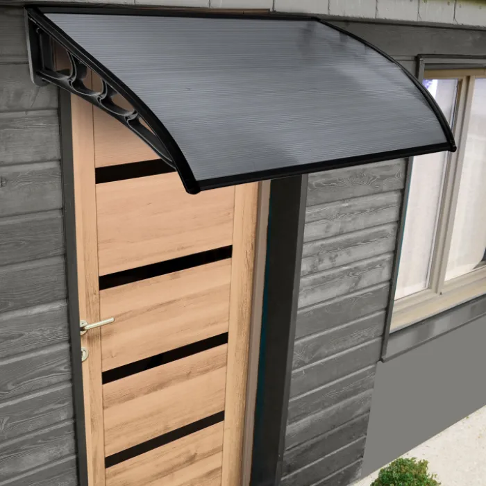 Auvent de porte marquise en polycarbonate noire 80 x 120 cm