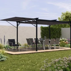 Auvent inclinable et réglable 250 x 150 cm pour pergola toit rétractable gris anthracite
