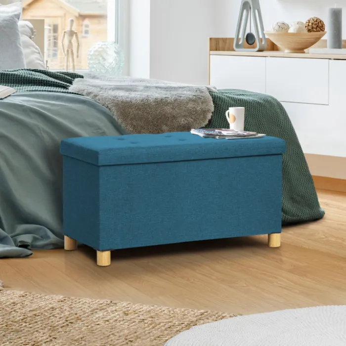 Banc coffre bleu canard 76 cm