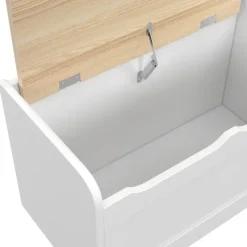 Banc coffre de rangement enfant 60 cm en bois blanc et hêtre