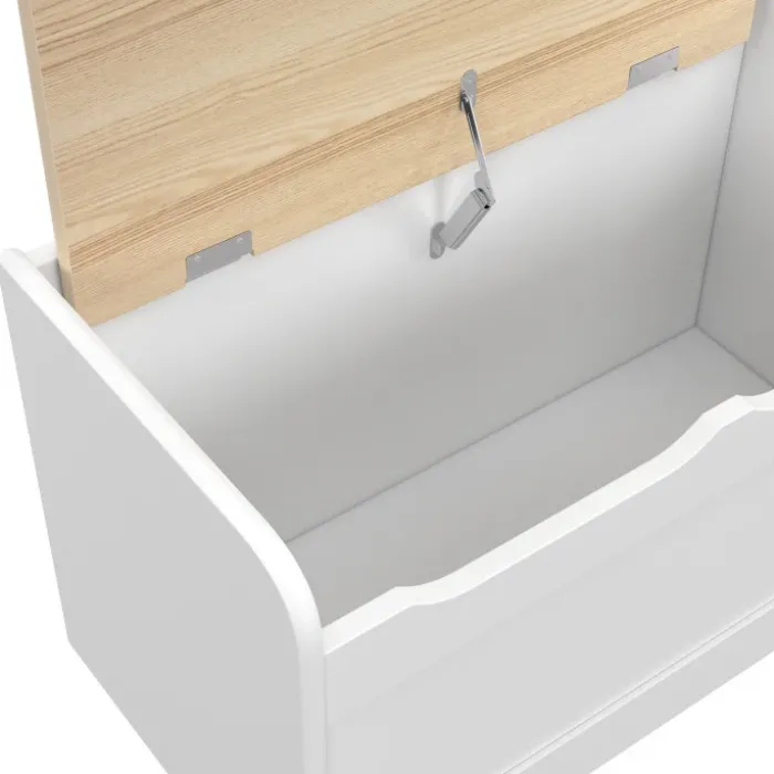Banc coffre de rangement enfant 60 cm en bois blanc et hêtre
